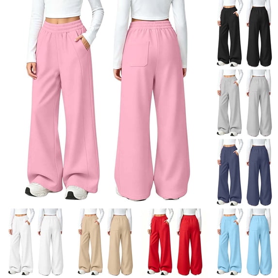 Xaqiouau Kids Wide Leg Sweatpants Boys Girls Elastic Waist Pants with Pockets Solid Color Loose Fit Casual Lounge Trousers Kids Clothes