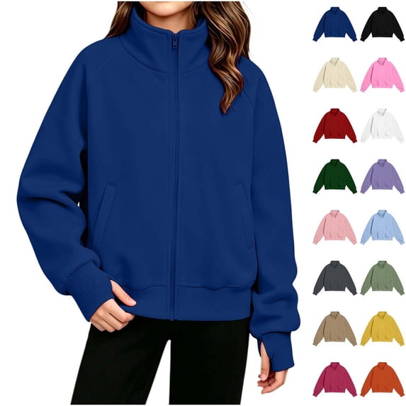Xaqiouau Kids Zip Up Sweatshirt Full Zip Fleece Track Jackets Boys Girls Fall Fashion Outfits Winter Clothes with Pockets Kids Clothes