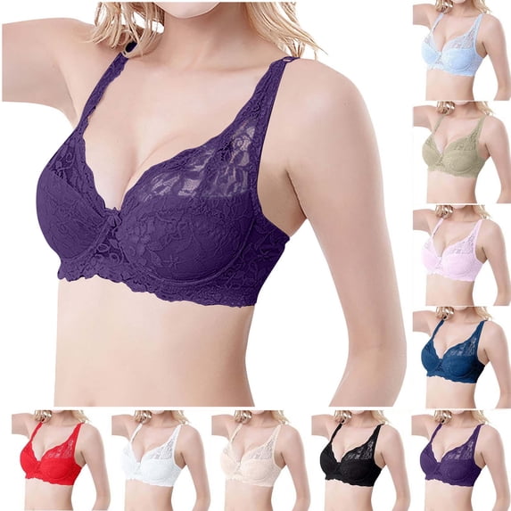 Xaqiouau Lace Bras for Women Full Coverage Underwire Bra Wide Strap Supportive Floral Lace Comfortable Everyday Lingerie