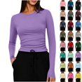 thumbnail image 1 of Xaqiouau Long Sleeve Shirts for Women Crew Neck Basic Tops Slim Fit Stretch Casual Shirts Soft Layering Tee Fall Winter Everyday Wear Purple, 1 of 7