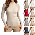 thumbnail image 1 of Xaqiouau Long Sleeve Sweater for Women Solid Color Mock Neck Vertical Rib Knit Slim Fit Stretchy Pullover Fall Soft Breathable Daily Inner Layer Basic Tops Khaki XXL, 1 of 9