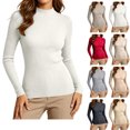 thumbnail image 1 of Xaqiouau Long Sleeve Sweater for Women Solid Color Mock Neck Vertical Rib Knit Slim Fit Stretchy Pullover Fall Soft Breathable Daily Inner Layer Basic Tops White XXL, 1 of 9