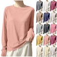 thumbnail image 1 of Xaqiouau Long Sleeve Top for Women Crew Neck Lightweight Base Layer Shirt Soft Stretch Casual Basic Tee Loose Fit Fall Winter Top, 1 of 5