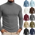 thumbnail image 1 of Xaqiouau Men Classic Cozy Vertical Ribbed Turtleneck Sweater Soft Solid Acrylic Pullover with Ribbing Edge Long Sleeve Fall Winter Casual Layering Top Gray S, 1 of 9