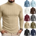 thumbnail image 1 of Xaqiouau Men Classic Cozy Vertical Ribbed Turtleneck Sweater Soft Solid Acrylic Pullover with Ribbing Edge Long Sleeve Fall Winter Casual Layering Top Khaki XL, 1 of 9