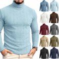 thumbnail image 1 of Xaqiouau Men Classic Cozy Vertical Ribbed Turtleneck Sweater Soft Solid Acrylic Pullover with Ribbing Edge Long Sleeve Fall Winter Casual Layering Top Light Blue XXL, 1 of 6