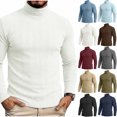 thumbnail image 1 of Xaqiouau Men Classic Cozy Vertical Ribbed Turtleneck Sweater Soft Solid Acrylic Pullover with Ribbing Edge Long Sleeve Fall Winter Casual Layering Top White L, 1 of 9
