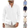 thumbnail image 1 of Xaqiouau Men Pure Linen Turn Down Collar Single Chest Pocket Full Button Front Solid Tone Summer Vacation Long Sleeve Woven Shirt White XXL, 1 of 7