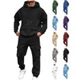 thumbnail image 1 of Xaqiouau Men's 2 Piece Tracksuit Hoodie and Cargo Pants Set Drawstring Pullover Sweatshirt Joggers with Pockets Casual Sportswear Outfit Fall Winter Gym Wear Black M, 1 of 9
