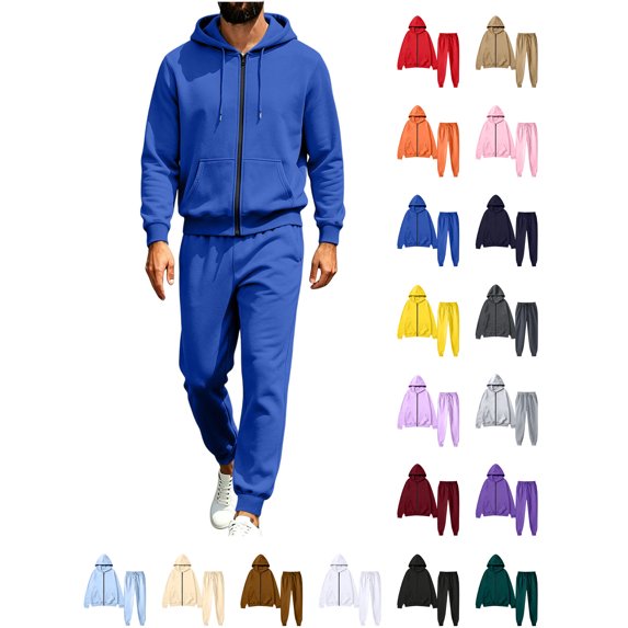 Xaqiouau Men's Full Zip Hoodie and Jogger Set Long Sleeve Fleece Tracksuit Drawstring Elastic Waist Sweatpants Casual Sportswear Outfit Fall Winter Gym Wear Blue S