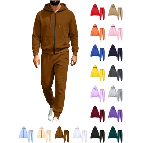 Xaqiouau Men's Full Zip Hoodie and Jogger Set Long Sleeve Fleece Tracksuit Drawstring Elastic Waist Sweatpants Casual Sportswear Outfit Fall Winter Gym Wear Brown XXL