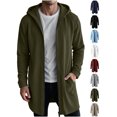 thumbnail image 1 of Xaqiouau Men's Hooded Full Zip Longline Sweatshirt Jacket Solid Color Casual Coat with Pockets Drawstring Winter Everyday Outerwear Army Green XXL, 1 of 7
