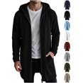 thumbnail image 1 of Xaqiouau Men's Hooded Full Zip Longline Sweatshirt Jacket Solid Color Casual Coat with Pockets Drawstring Winter Everyday Outerwear Black XL, 1 of 7