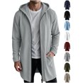 thumbnail image 1 of Xaqiouau Men's Hooded Full Zip Longline Sweatshirt Jacket Solid Color Casual Coat with Pockets Drawstring Winter Everyday Outerwear Gray S, 1 of 7