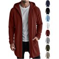 thumbnail image 1 of Xaqiouau Men's Hooded Full Zip Longline Sweatshirt Jacket Solid Color Casual Coat with Pockets Drawstring Winter Everyday Outerwear Wine S, 1 of 7