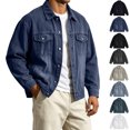 thumbnail image 1 of Xaqiouau Men's Vintage Washed Denim Jacket Loose Fit Jean Coat Classic Versatile Workwear Outerwear Casual Trucker Jacket with Pockets Street Style Dark Blue L, 1 of 8