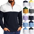 thumbnail image 1 of Xaqiouau Mens Colorblock Quarter-Zip Stand Collar Sweatshirt Long Sleeve Ribbed Cuffs Regular Fit Pullover for Spring & Fall Casual Everyday Tops White XXL, 1 of 8