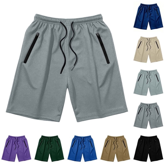 Xaqiouau Mens Mesh Athletic Shorts Quick Dry Basketball Shorts Elastic Waist Drawstring Gym Workout Running Shorts with Zipper Pockets