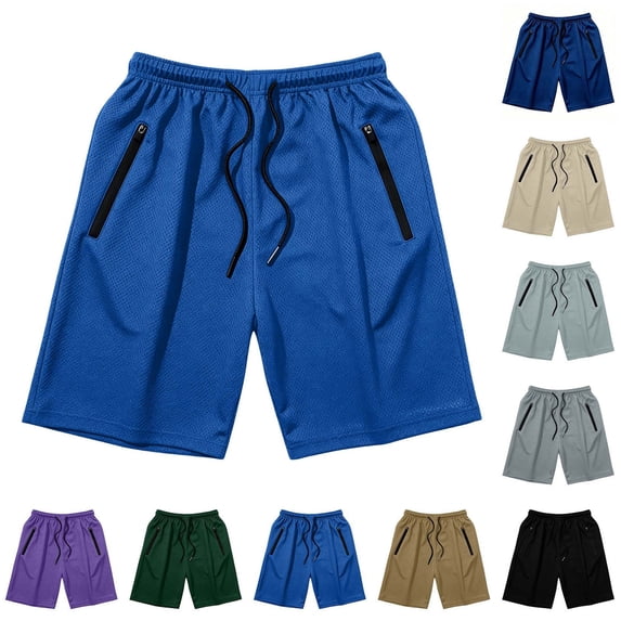 Xaqiouau Mens Mesh Athletic Shorts Quick Dry Basketball Shorts Elastic Waist Drawstring Gym Workout Running Shorts with Zipper Pockets