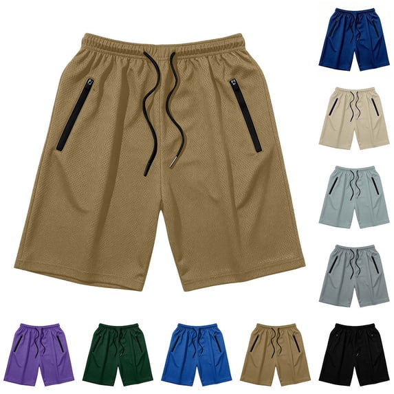 Xaqiouau Mens Mesh Athletic Shorts Quick Dry Basketball Shorts Elastic Waist Drawstring Gym Workout Running Shorts with Zipper Pockets