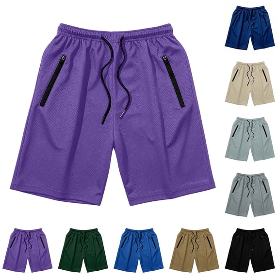 Xaqiouau Mens Mesh Athletic Shorts Quick Dry Basketball Shorts Elastic Waist Drawstring Gym Workout Running Shorts with Zipper Pockets