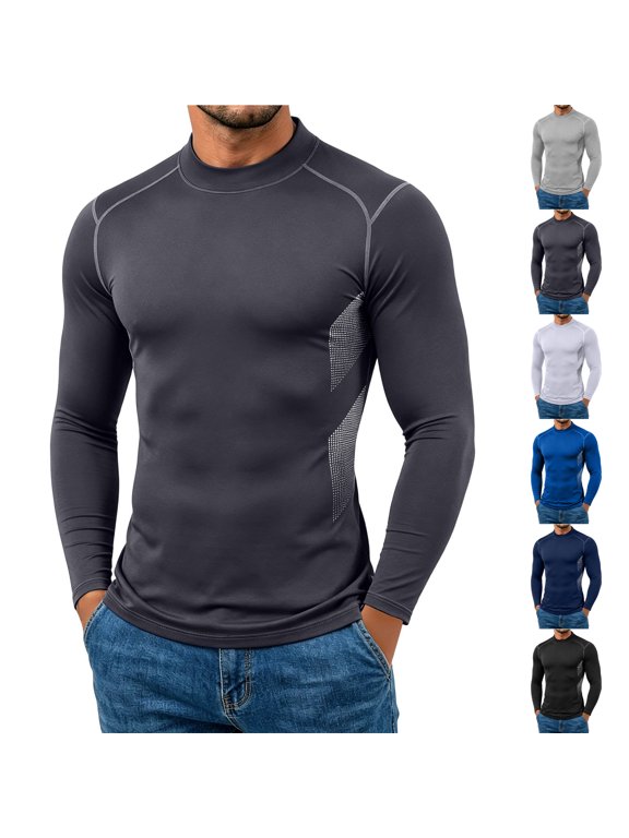 Mens Polyester Spandex Milk Silk Mock Neck Contrast Seam Stitch Breathable Side Mesh Slim Fit Long Sleeve Pullover Athletic Base Layer Top Dark Gray M