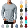 thumbnail image 1 of Xaqiouau Mens Pure Cotton Crew Neck Regular Shoulder Versatile Fit Long Sleeve Pullover Top Solid Tone Basic Undershirt Light Blue XXL, 1 of 8