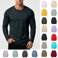 thumbnail image 1 of Xaqiouau Mens Pure Cotton Crew Neck Regular Shoulder Versatile Fit Long Sleeve Pullover Top Solid Tone Basic Undershirt Navy XXL, 1 of 8