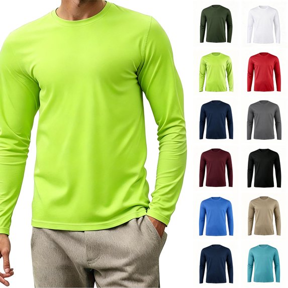 Xaqiouau Mens Solid Color Mesh Polyester Crew Neck Breathable Regular Fit Long Sleeve Pullover Top Lightweight Daily Casual Everyday Basic Outfits Mint Green M