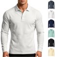 thumbnail image 1 of Xaqiouau Mens Solid Polyester Pique Collared Button Closure Slim Fit Long Sleeve Collared Top Business Casual Daily Commuter Basic Wear Everyday Outfits White L, 1 of 9