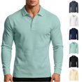 thumbnail image 1 of Xaqiouau Mens Solid Polyester Pique Collared Button Closure Slim Fit Long Sleeve Collared Top Business Casual Daily Commuter Basic Wear Everyday Outfits Green L, 1 of 9