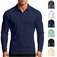 thumbnail image 1 of Xaqiouau Mens Solid Polyester Pique Collared Button Closure Slim Fit Long Sleeve Collared Top Business Casual Daily Commuter Basic Wear Everyday Outfits Navy M, 1 of 9