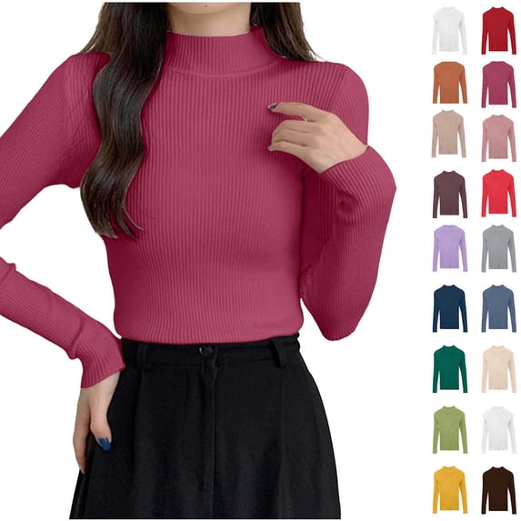 Xaqiouau Mock Neck Sweater for Women Ribbed Knit Long Sleeve Slim Fit Pullover Soft Stretch Lightweight Casual Fall Winter Sweater Top