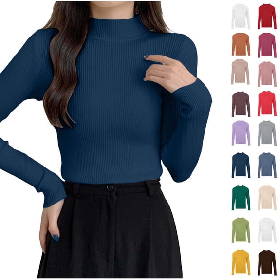 Xaqiouau Mock Neck Sweater for Women Ribbed Knit Long Sleeve Slim Fit Pullover Soft Stretch Lightweight Casual Fall Winter Sweater Top