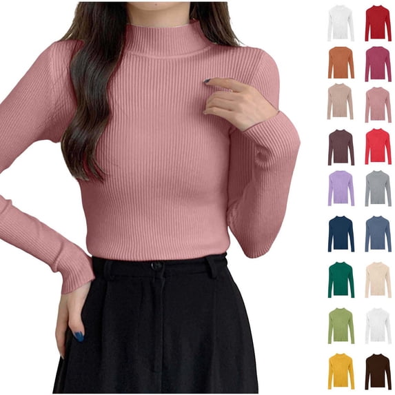 Xaqiouau Mock Neck Sweater for Women Ribbed Knit Long Sleeve Slim Fit Pullover Soft Stretch Lightweight Casual Fall Winter Sweater Top