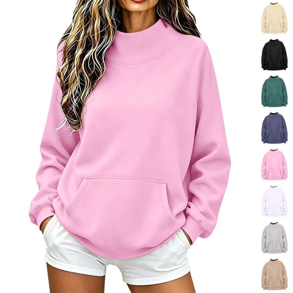 Xaqiouau Mock Neck Sweatshirts for Women Oversized Pullover Long Sleeve Casual Tops Soft Comfy Loose Fit Fleece Hoodie Sweatshirt Fall Winter Clothing