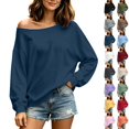 thumbnail image 1 of Xaqiouau Off The Shoulder Tops For Women Lightweight Pullover Sweatshirt Drop Shoulder Long Sleeve Loose Casual Fall Sweaters Oversized Tunic Blouse, 1 of 9