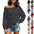 thumbnail image 1 of Xaqiouau Off The Shoulder Tops For Women Lightweight Pullover Sweatshirt Drop Shoulder Long Sleeve Loose Casual Fall Sweaters Oversized Tunic Blouse, 1 of 8
