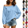 thumbnail image 1 of Xaqiouau Off The Shoulder Tops For Women Lightweight Pullover Sweatshirt Drop Shoulder Long Sleeve Loose Casual Fall Sweaters Oversized Tunic Blouse, 1 of 10