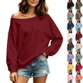 thumbnail image 1 of Xaqiouau Off The Shoulder Tops For Women Lightweight Pullover Sweatshirt Drop Shoulder Long Sleeve Loose Casual Fall Sweaters Oversized Tunic Blouse, 1 of 9