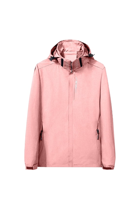 Plus Size Women's Mesh Lined Hooded Windbreaker Lightweight Breathable Polyester Windproof Zip-Up Coat With Adjustable Cuffs Side Pockets Fall Winter Hiking Camping Outerwear Pink L