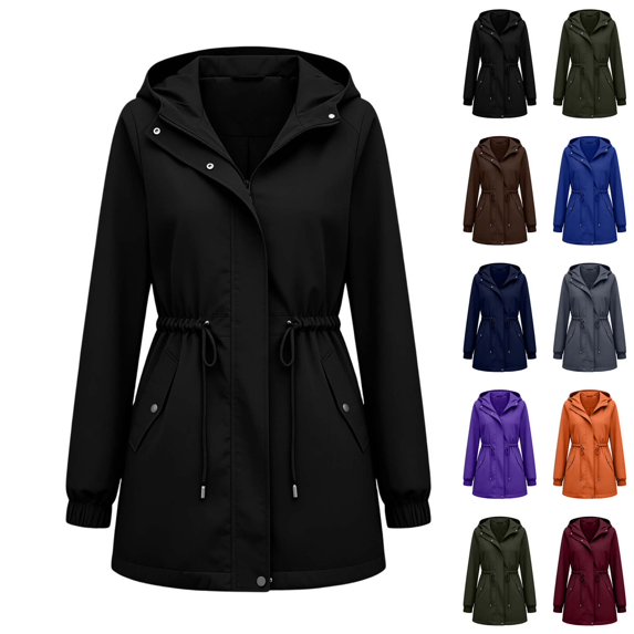Xaqiouau Rain Jacket Women Waterproof Windbreaker Jacket Women Hooded Lightweight Outdoor Coat Long Sleeve Zip Up Jacket with Pockets