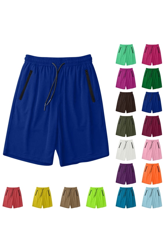 Mens Solid Color Ice Silk Mesh Quick Dry Elastic Waist Side Pocket Athletic Running Workout Casual Shorts Summer Beach Daily Bottoms Blue XL