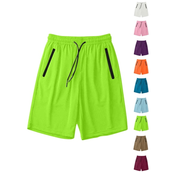 Xaqiouau Summer Men's Solid Color Pocket Summer Ice Silk Drying Running Shorts Green XXXXL