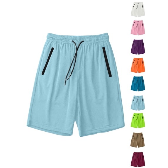 Xaqiouau Summer Men's Solid Color Pocket Summer Ice Silk Drying Running Shorts Light Blue XL