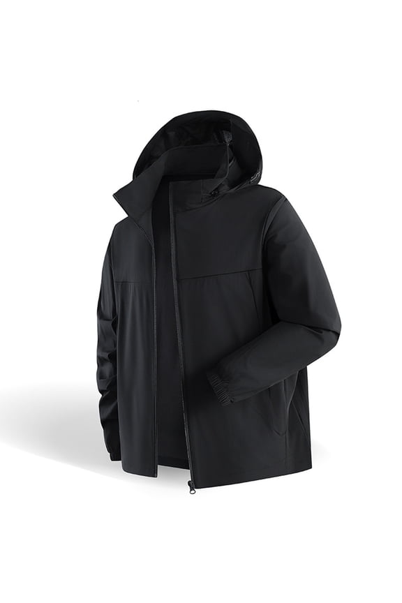 Summer Men's Sunscreen Long Sleeved Top Ice Silk Fishing Hooded Jacket Solid Color Casual Men's Long Sleeved Hooded Sunscreen Jacket Black L