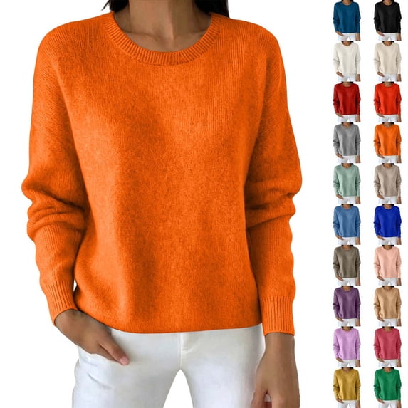 Xaqiouau Sweaters for Women Crewneck Knit Pullover Long Sleeve Soft Lightweight Casual Loose Fit Layering Wear Alone Fall Winter Sweaters