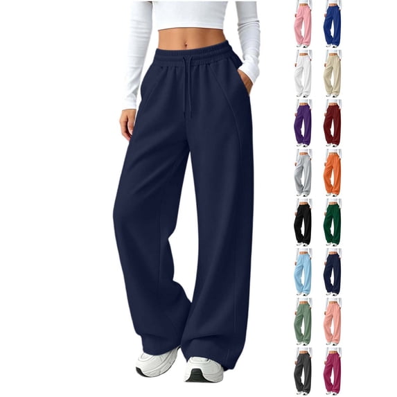 Xaqiouau Wide Leg Sweatpants for Women High Waisted Lounge Pants Drawstring Loose Fit Casual Pants with Pockets Workout Travel