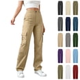 thumbnail image 1 of Xaqiouau Women Cargo Pants High Waisted Khaki Cargo Pants Straight Leg Loose Fit Work Trousers Multi Pocket Casual Utility Pants, 1 of 8