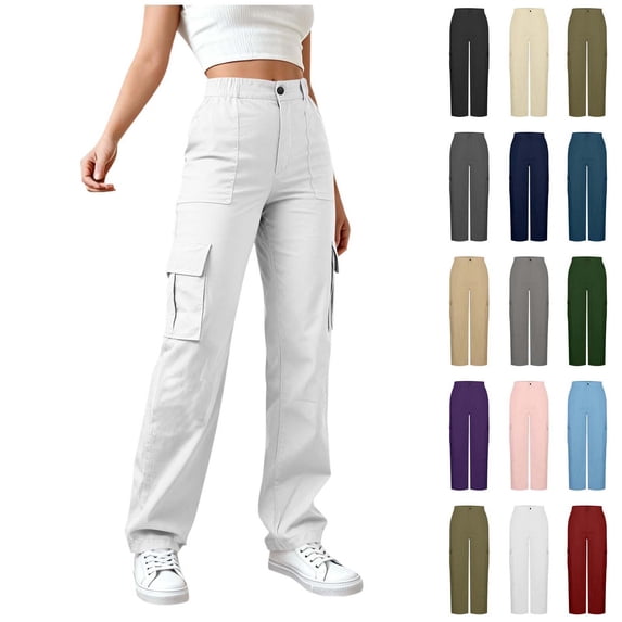 Xaqiouau Women Cargo Pants High Waisted Khaki Cargo Pants Straight Leg Loose Fit Work Trousers Multi Pocket Casual Utility Pants